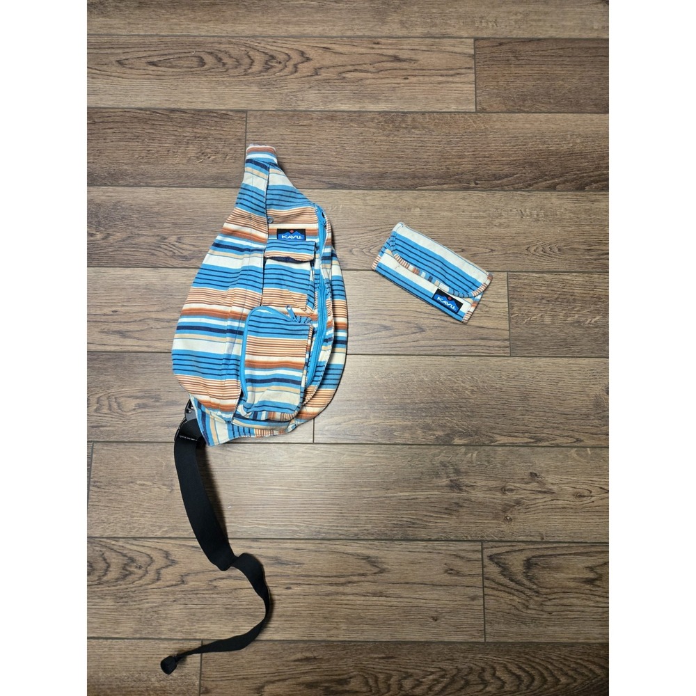 Kavu Rope Sling Crossbody Bag & Wallet Cute Striped Multicolor